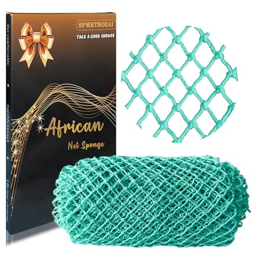 SPMKTBOZAI African Net Sponge Authentic, Exfoliating Net for Body Back | African Net Sponge with Knots| Long Stretch| African Net for Sensitive Skin| Durable & Quick Dry| Daily Use| Mint Green - color: Mint Green