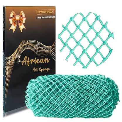 SPMKTBOZAI African Net Sponge Authentic, Exfoliating Net for Body Back | African Net Sponge with Knots| Long Stretch| African Net for Sensitive Skin| Durable & Quick Dry| Daily Use| Mint Green - color: Mint Green
