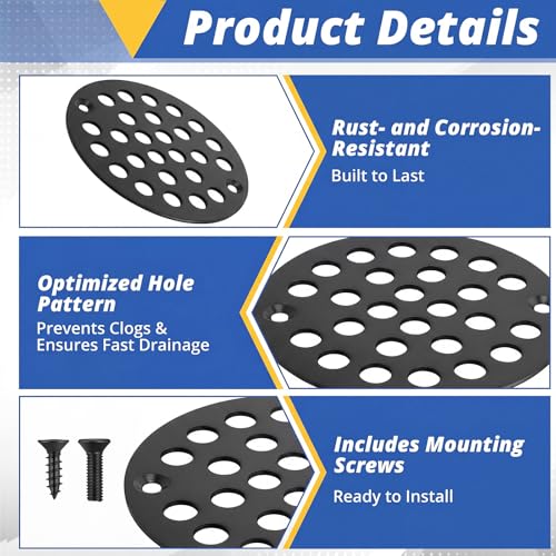 2pcs 4 Inch Round Screw-in Shower Drain Cover Replacement Easy-to-Install Floor Drain Grate with Screws Brushed Nickel (Matte Black) - color: Matte Black