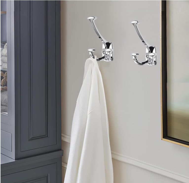 Polished Chrome Hooks Large Wall Mounted Decorative Solid Heavy-Duty Double-Sided Coat Hooks Triple Coat Hook Towels Coats Robes Towels Bag Bathroom Three Prong Coat Hook (2 Pack) - color: Polished Chrome