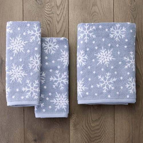 SKL Home Christmas/Winter Scattered Snowflakes Bath Towel, Blue | 100% Cotton. 500 GSM weight. Soft & absorbent. Reversible jacquard pattern. Great for holiday gifting. - color: Scattered Snowflakes (Blue), style: Bath Towel