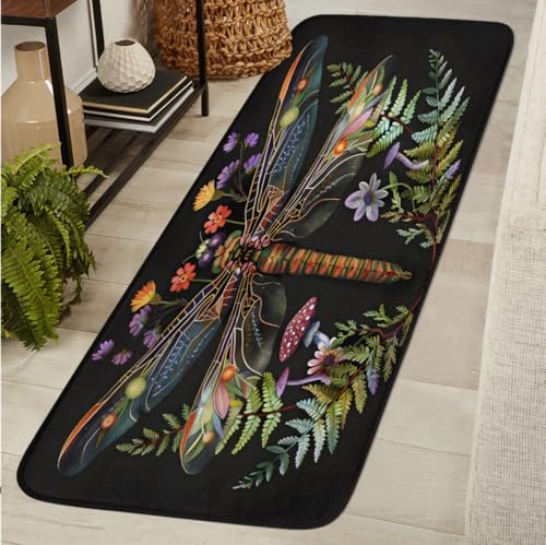 Animal Dragonfly Long Runner Rug 2' X 6'Washable Soft Comfort Hallway Carpet Mat Non-Slip Absorbent Area Rugs for Indoor Kitchen Laundry Bathroom Entryway Bedroom Decor Runner Rug - color: A03:animal Dragonfl
