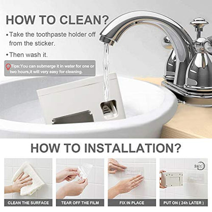 Toothpaste Dispenser Toothbrush Holder Set, Toothpaste Squeezer Tooth Brush Holder Set Holder with Anti-dust Cover, 3-in-1 Wall Mounted Holders with 1 Storage Grids Bathroom Accessories