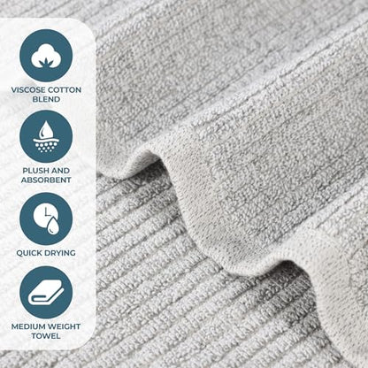 Superior Destin Viscose Cotton Blend Medium Weight Towels, Kitchen, Bathroom, Spa, Plush, Quick Dry, Ultra-Soft Towels, Bath Essentials, Ribbed Design, Absorbent Hand Towels, Set of 6, Platinum