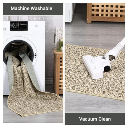 Washable Rugs Runner Rug 2x6 Bathroom Rugs Natural Modern Abstract Bedroom Rug Non Slip Farmhouse Kitchen Runner Stain Resistant Carpet 2'x6' Natural - color: Natural, size: 2' x 6' (Runner)