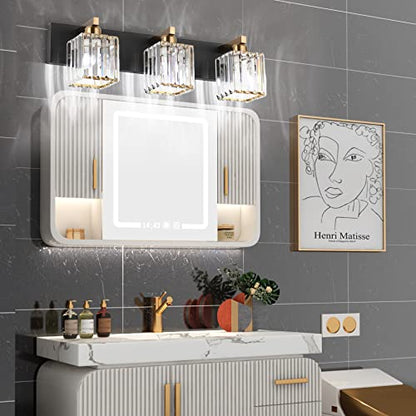Aipsun Crystal Vanity Light Bathroom Lighting Fixtures 3 Light Modern Vanity Lighting Fixtures (Exclude Bulb) - color: Black Gold, size: 23 inch
