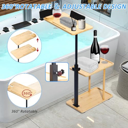 3 Layer Bath Tub Tray Table Liftable Freestanding Bamboo Bath Tray Caddy for Tub Against Wall Shelf Bathroom Organizer Shelf for Luxury Spa (Square) - color: Square