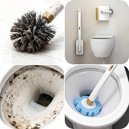 Disposable Toilet Brush with 54 Refills Holder Wall Mount Scrub Kit | Built-in cleaner, Ergonomic wand, Long handle, No wash,Click-discard, 2x Adhesive Sheet‌ - color: 1 Wand+54