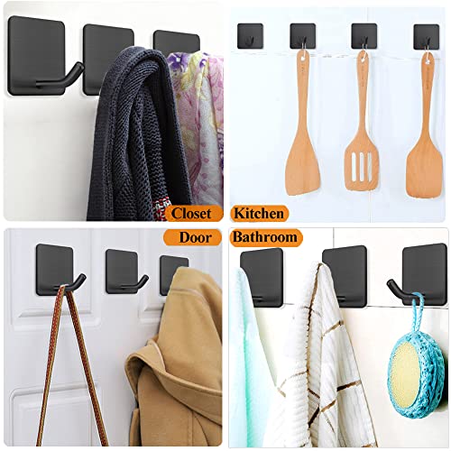 Adhesive Towel Hooks No Drill Wall Hooks Stick on Wall Hangers Shower Hooks for Inside Shower Bathrooms Kitchen Door Black -4 Packs - color: Black