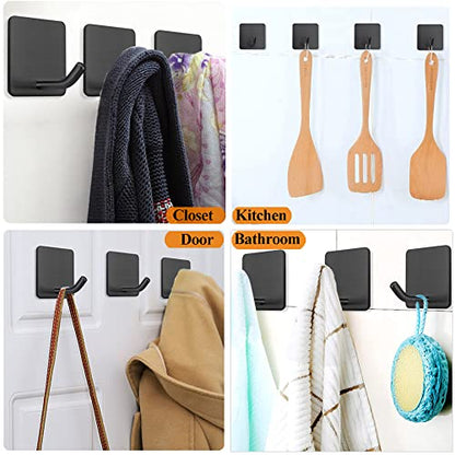 Adhesive Towel Hooks No Drill Wall Hooks Stick on Wall Hangers Shower Hooks for Inside Shower Bathrooms Kitchen Door Black -4 Packs - color: Black