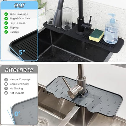 5° Slope Kitchen Sink Faucet Mat, Kitchen Sink Splash Guard, Silicone Material Easy to Clean, 24*5.5 inch Large Size, Suitable for Bathroom, Laundry Room and RV,black - color: Black