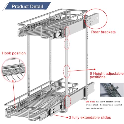 DINDON Pull Out Cabinet Organizer (7-1/2" W x 21-1/2"D), Cabinet Pull Out Shelves, 2 Tier Pull Out Drawers for Kitchen Cabinets, Wire Basket Slide Out Shelf for Cabinet Organization - size: 7-1/2" W X 21-1/2" D