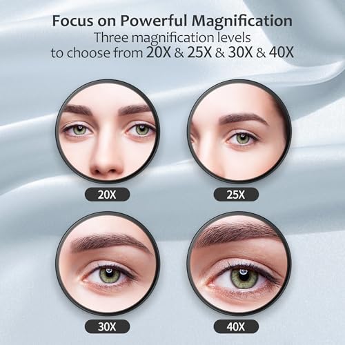 MIYADIVA 40X Magnifying Mirror, 3.5 Inch Round Compact Mirror with Suction Cup, Stainless Steel Tweezers, Perfect for Makeup, Eyebrows, Beards, Travel - color: Black-40x