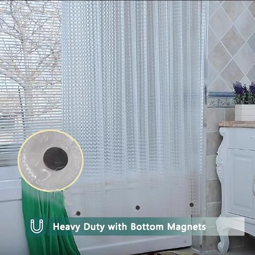Clear Shower Curtain Liner, 100% Waterproof EVA 3D Shower Curtains with 3 Duty Heavy Bottom Magnets and 12 Rust Proof Grommets, 72x72 Weighted Shower Liner for Shower Stall, Bathtubs - color: Clear Square