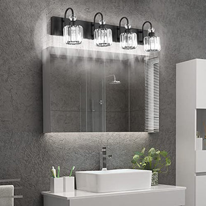 Ralbay Modern Black Vanity Light - 4-Light Crystal Bathroom Wall Light Fixtures in Matte Black - color: Round-Black, size: 4-light