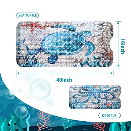 MOLFUJ Non Slip Bathtub Mat for Bathroom, 40 X 16 Inch Sea Turtle Bath Tub Mat with Antislip Suction Cups and Drain Holes, Blue Long Shower Mats for Baby Tub - color: Style 1
