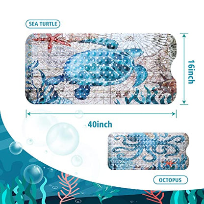 MOLFUJ Non Slip Bathtub Mat for Bathroom, 40 X 16 Inch Sea Turtle Bath Tub Mat with Antislip Suction Cups and Drain Holes, Blue Long Shower Mats for Baby Tub - color: Style 1