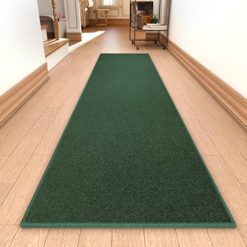 Runner Rug with Non Slip Rubber Backing, Washable Soft Floor Carpet for Kitchen, Hallway, Entryway Indoor, Bedroom, Laundry, Low Pile Area Rugs, Solid Color with Pointillism Style (Green, 2' * 10') - color: Green, size: 10' x 2' (Runner)