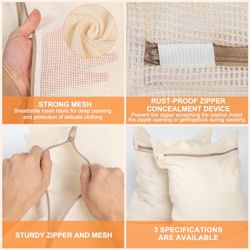 6-Piece Bag, Durable Cotton Mesh Laundry Bag, Sturdy Zipper, Breathable Mesh, Exquisite Laundry Bag for Underwear, Clothes, Pants, Shoes and Socks - color: Beige