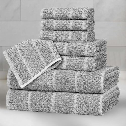Superior Naples Viscose Cotton Blend Medium Weight Towels, for Bathroom, Shower, Spa, Plush, Quick Dry, Ultra-Soft Towels, Bath Essentials, Ribbed Design, 8 Piece Assorted Towel Set, Charcoal - color: Charcoal, size: 8 Piece Towel Set