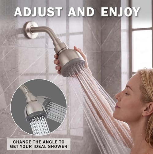 High Pressure Shower Head - 1.8 GPM - Brushed Nickel | Best 3 Inch Wall Mount Bathroom Showerhead For Boosting Low Flow With Anti-Clog Nozzles, Adjustable Brass Ball Joint - color: Brushed Nickel, size: 1.8 GPM