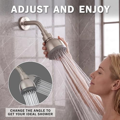 High Pressure Shower Head - 1.8 GPM - Brushed Nickel | Best 3 Inch Wall Mount Bathroom Showerhead For Boosting Low Flow With Anti-Clog Nozzles, Adjustable Brass Ball Joint - color: Brushed Nickel, size: 1.8 GPM