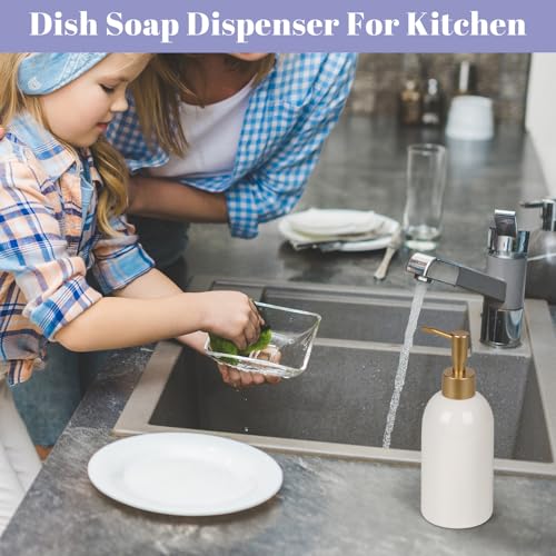 14OZ Hand and Dish Soap Dispenser Set for Bathroom & Kitchen (White+Black) | Ceramic, Pump Dispenser Bottle, Refillable Hand Soap, Dish Soap, Liquid and Lotion, for Kitchen Sink, Bath, Bedroom - color: White+black