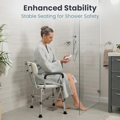 PELEGON Shower Chair for Elderly and Disabled (450lb) with Padded Armrests and Back, Adjustable Height Shower Seat, Heavy Duty Shower Chairs for Inside Shower, Handicap - Blue - color: Dark Blue