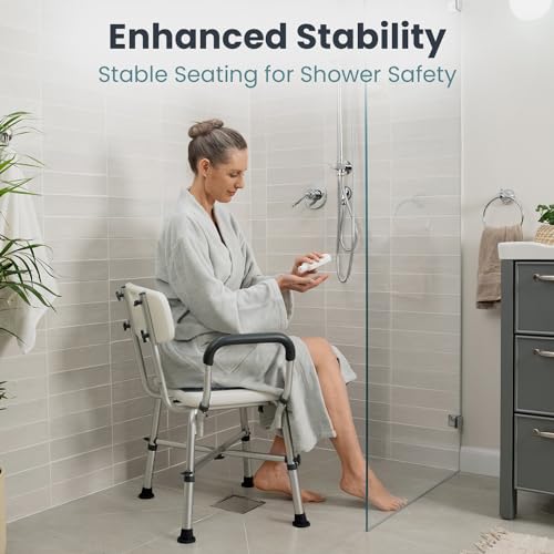 Shower Chair for Elderly and Disabled (450lb) with Padded Armrests and Back, Adjustable Height Shower Seat, Heavy Duty Shower Chairs for Inside Shower, Handicap - Teal - color: Teal