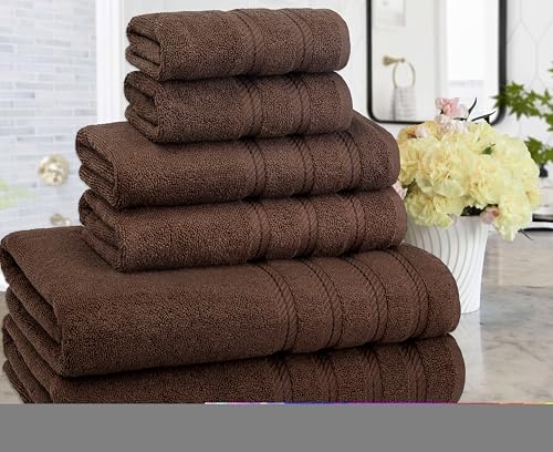 American Soft Linen 100% Carde Cotton 6 Piece Towel Set, 590 GSM Heavy Weight Soft Absorbent Turkish Towels for Bathroom, Dark Brown - color: Chocolate Brown