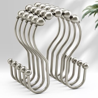 AmazerBath Shower Curtain Hooks, Shower Curtain Rings, Metal Nickel Shower Curtain Hooks Rust Proof, Smooth Glide Double Shower Hooks for Shower Curtain, Shower Rod Hooks 12Pcs - color: Nickel, style: Double Shower Hooks