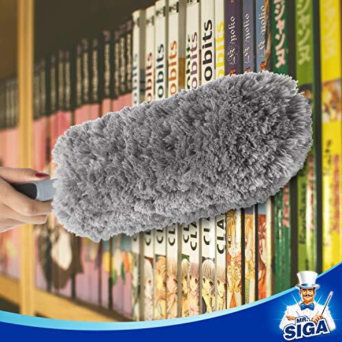 MR.SIGA Lint Free Microfiber Duster, Washable Duster for Household Cleaning | Microfibre hand duster, machine washable feather duster, dusters for cleaning, non slip handle, replaceable head