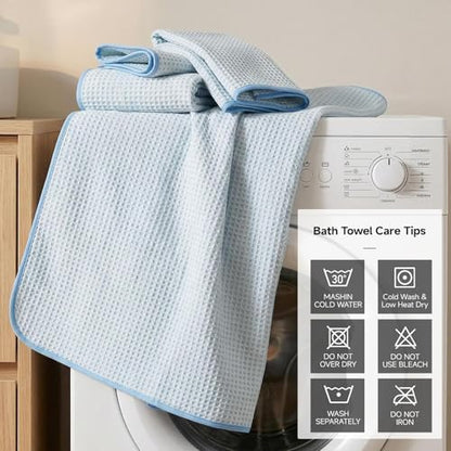 REDKISS Soft 8 Piece Waffle Towel Set, Microfiber, Lighter Weight, Absorbent, Quick Dry, Lint Free Bath Towels for Bathroom, Spa & Hotel – 2 Bath, 2 Hand, 4 Washcloths, Blue - color: Blue