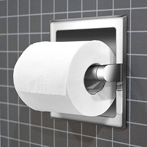 POKIM Polished Chrome Recessed in-Wall Toilet Paper Holder, 304 Stainless Steel Space Saving Bathroom Tissue Roll Dispenser with Rear Mounting Bracket - color: Chrome, size: Recessed