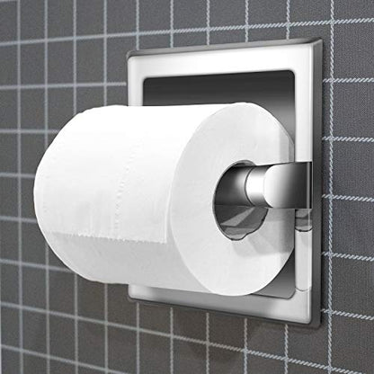 POKIM Polished Chrome Recessed in-Wall Toilet Paper Holder, 304 Stainless Steel Space Saving Bathroom Tissue Roll Dispenser with Rear Mounting Bracket - color: Chrome, size: Recessed