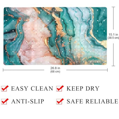 Shower Mat Non Slip 26.8 x 15.1 Inches, Pink Teal Marble Bathtub Mat Shower Stall Mats with Suction Cups and Drain Holes, Non Slip Bath Mat for Tub for Elderly & Kids - color: Multi 12