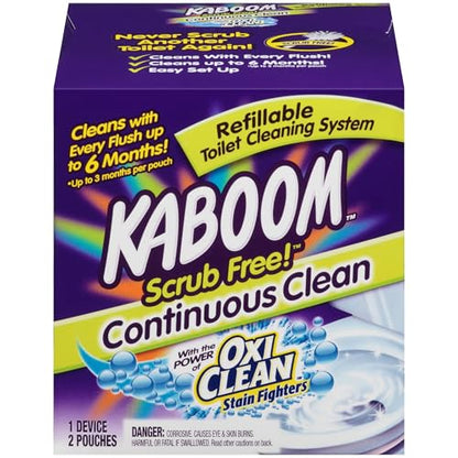 Kaboom Scrub Free! Toilet Bowl Cleaner System with 2 Refills | Continuous Toilet Bowl Cleaner, Scrub Free, Safe for Septic Systems - style: Continuous Clean System
