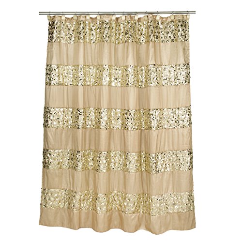Zahari Home 13pc Sinatra Bathroom Shower Curtain Set - Gold Curtain & 12 Champagne Hooks - Luxury Fabric Bling Unique Beautiful Set - color: Sinatra Champagne Gold, style: Shower Curtain and 12 Shower Hooks