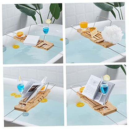 Expandable Bamboo Bathtub Shelf Bath Tray for Tubs Storage Organization