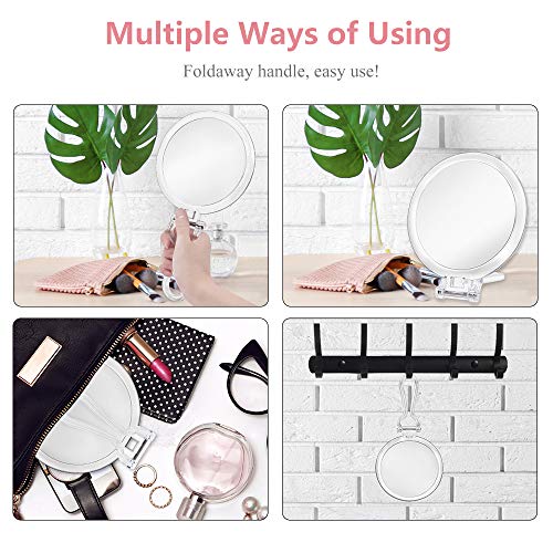 Cheftick Double Sided Hand Held Makeup Mirror, Adjustable Folding Handle | 1X & 7X Magnifying, Distortion-free & HD, Portable, Transparent & Round (6") Handheld Mirror for Women & Men, Makeup, Shaving