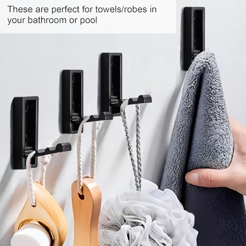 Foldable Black Wall Hooks 4 Pack,Heavy Duty Wall Hooks for Hanging Coats Towels Backpacks Bags Matte Black Towel Hooks in The Bathroom,Closet,Entryway,Pool and Kitchen. (Matte Black, 4) - color: Matte Black, size: 4