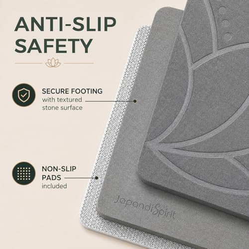 Stone Bath Mat, Diatomaceous, Quick Dry - Lotus Fusion 2-Pack | Non-Slip, Stone Bath Mats for Bathroom, Diatomite, 23.6"x15.4" (Set of 2) - color: Lotus Fusion 2-pack
