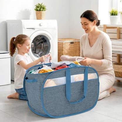 100L Collapsible Laundry Baskets, Foldable Dual Handles Laundry Hamper Blue | Lightweight, Easy to Carry, Up and Downstairs, Tear-Proof, Space-saving, for Laundry Room, Bedroom, Bathroom, Travel, Dorm - color: 100L Blue