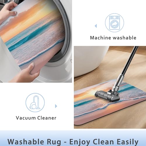 Sunset Beach Bathroom Mat, Non-Slip Rubber Backing Thin Low-Profile Bath Rug, Easy-Clean Bathroom Floor Mat for Shower, Bathtub, Kitchen, or Entryway - color: Sunset Beach