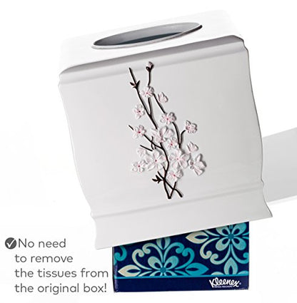 Vanda Cherry Blossom White Square Resin Tissue Box Cover with Bottom Slider - style: Square Tissue Box