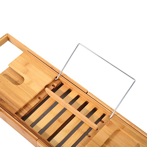 Bathtub Rack Bamboo Shelf Shower Tub Book Reading Tray Holder Stand Expandable