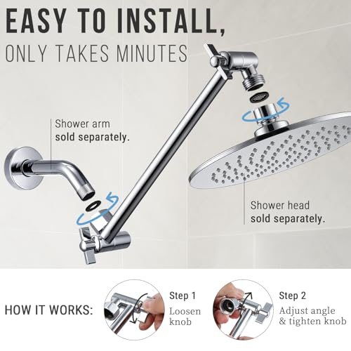 G-Promise All Metal Shower Head Extension Arm (Chrome, 9.5 INCH) | Rise or Lower Shower Head, Height & Angle Adjustable Extender, Anti-Leak, Firmly Secure Shower Head, Easy to Install - color: Chrome