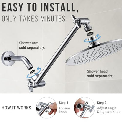 G-Promise All Metal Shower Head Extension Arm (Chrome, 9.5 INCH) | Rise or Lower Shower Head, Height & Angle Adjustable Extender, Anti-Leak, Firmly Secure Shower Head, Easy to Install - color: Chrome