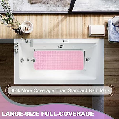 Bathtub and Shower Mats, 40x16 Inch Extra Large Non Slip Soft Bath Tub Mat with Suction Cups and Drain Holes for Bathroom Floor and Keep Tubs Clean, Machine Washable, Clear Pink - color: Clear Pink