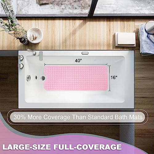 Bathtub and Shower Mats, 40x16 Inch Extra Large Non Slip Soft Bath Tub Mat with Suction Cups and Drain Holes for Bathroom Floor and Keep Tubs Clean, Machine Washable, Clear Pink - color: Clear Pink